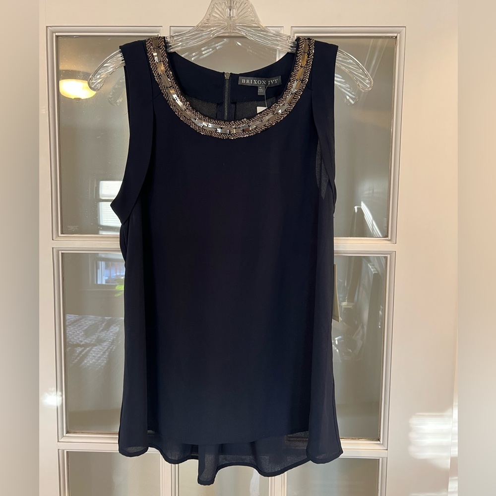 Navy blue sleeveless hand beaded top
